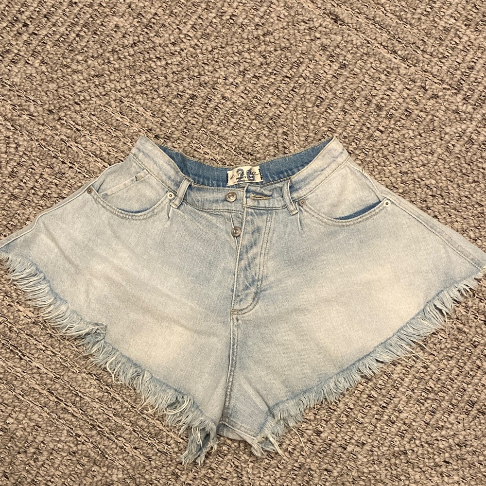 We The Free Harlie Sky Blue Frayed Jean Shorts